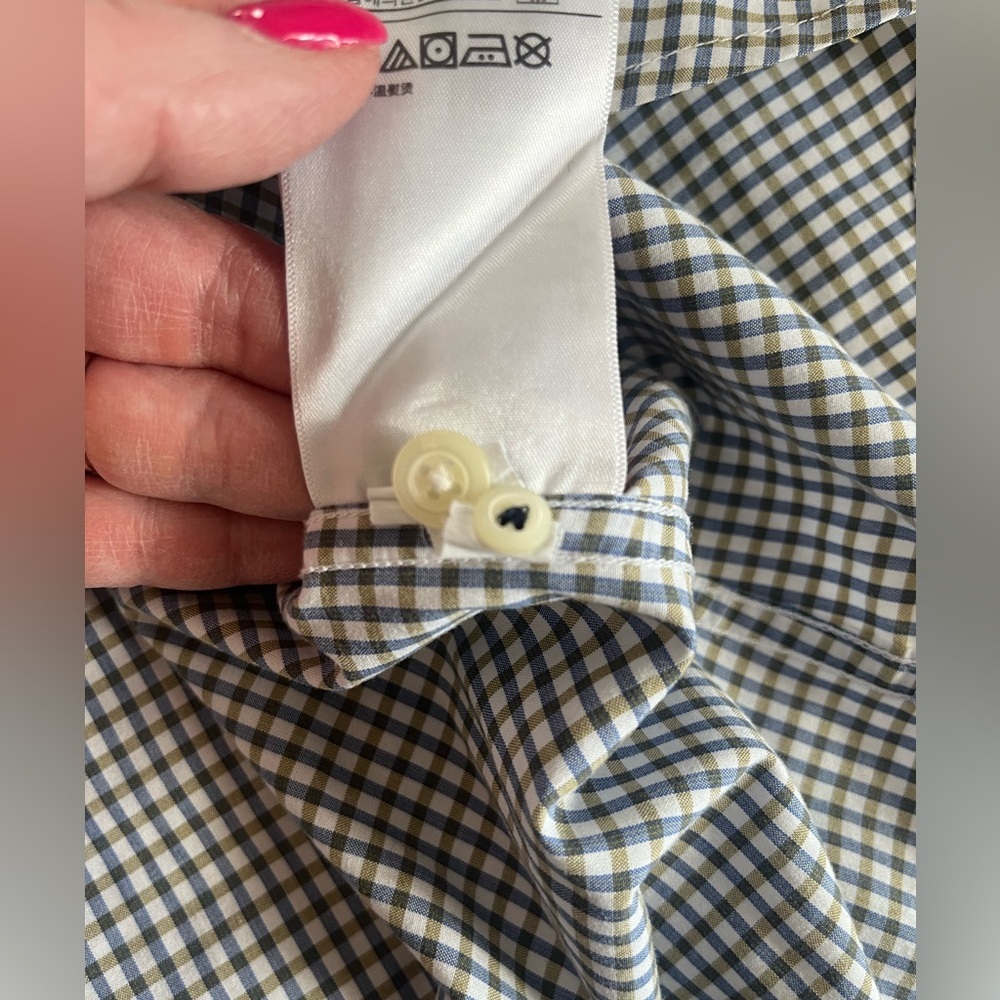 Banana Republic Men’s Blue & Olive Plaid Dress Shirt Slim Fit Men’s Size XL - Picture 10 of 16